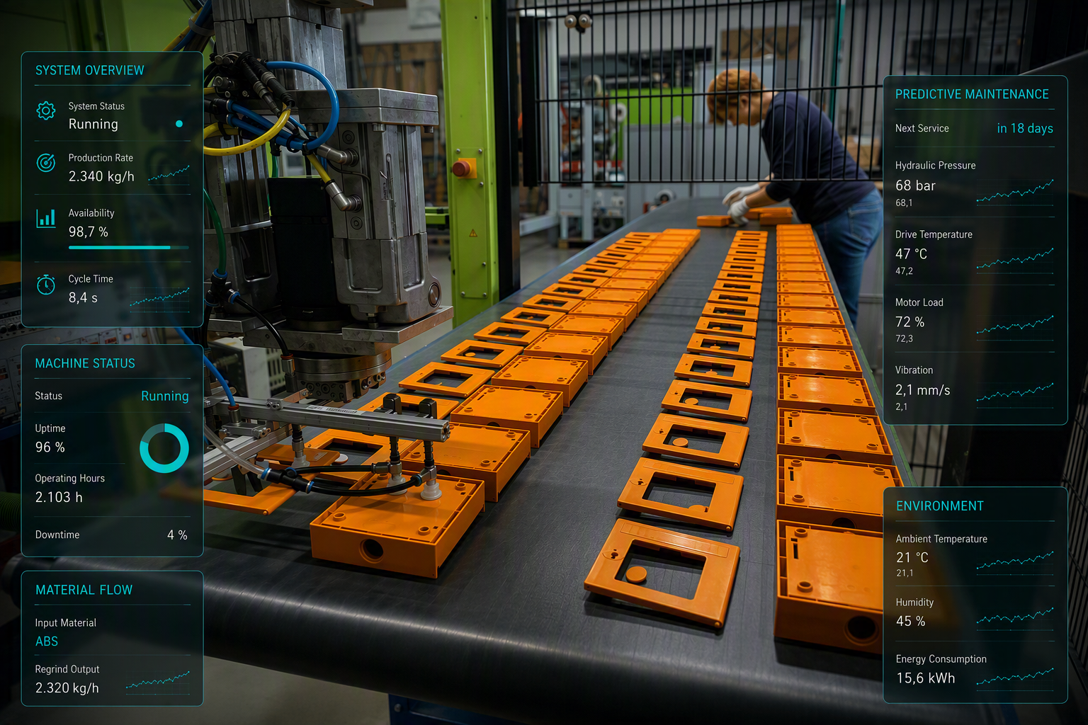 Automatisierte Serienproduktion mit Handling und Förderband